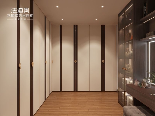 High Durability Custom Beige Metal Walk In Closet U Shaped With Spacious Storage