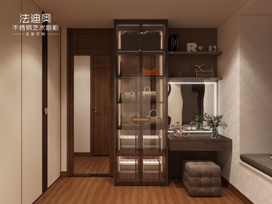 High Durability Custom Beige Metal Walk In Closet U Shaped With Spacious Storage