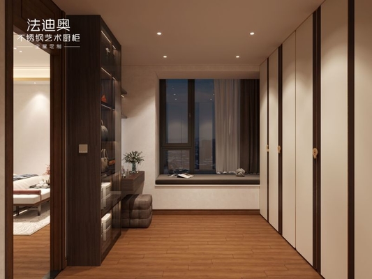 High Durability Custom Beige Metal Walk In Closet U Shaped With Spacious Storage