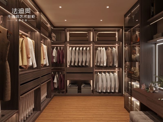 High Durability Custom Beige Metal Walk In Closet U Shaped With Spacious Storage