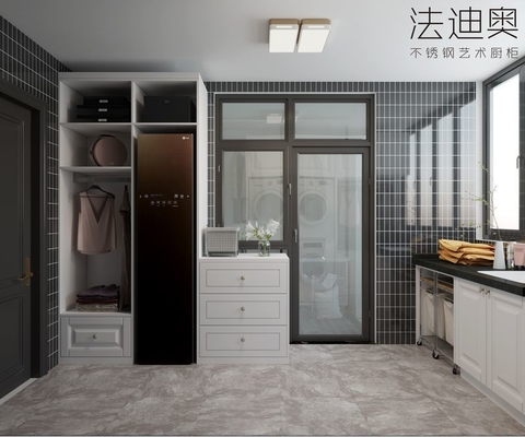 Sleek Modern Minimalist White Laundry Room Cabinet With Stainless Steel By Fadior