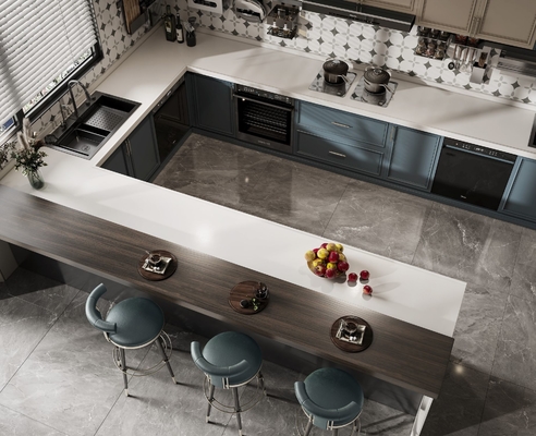 Versatile French Style Kitchen Cabinet With Indigo Blue And Cream Contrasting Design