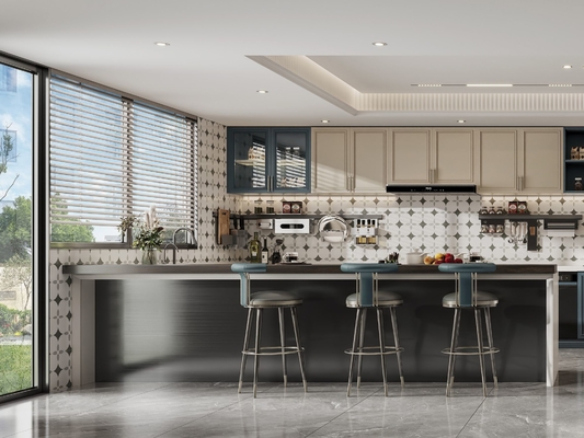 Versatile French Style Kitchen Cabinet With Indigo Blue And Cream Contrasting Design