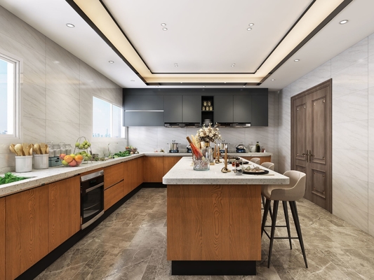 Luxurious Elegant Modern Stainless Steel Kitchen Cupboards Chinese Dark Wood Grain