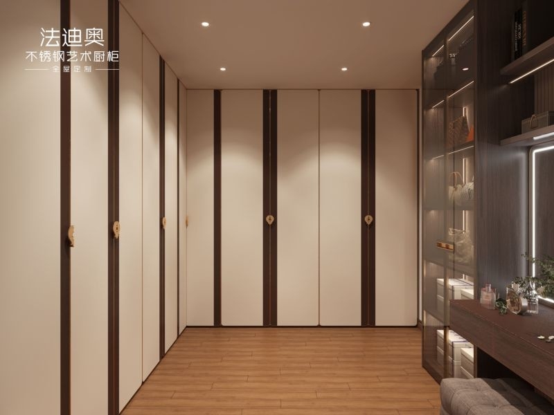 High Durability Custom Beige Metal Walk In Closet U Shaped With Spacious Storage